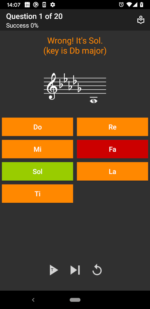 Solfège exercise settings in MyEarTraining app