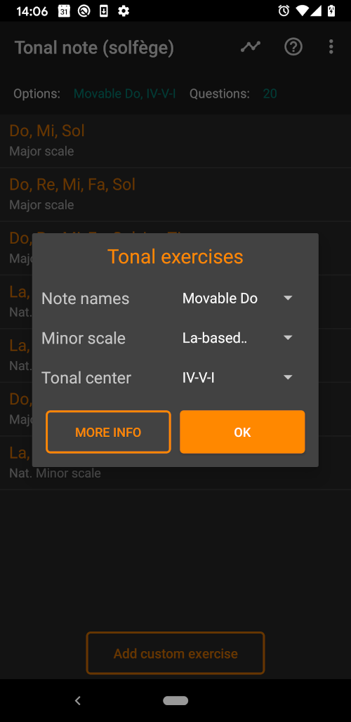 Solfège exercise in MyEarTraining app